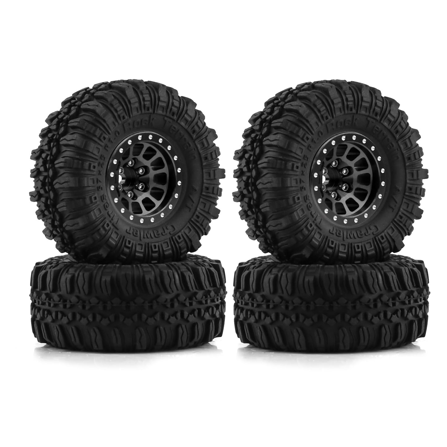 1.0 Beadlock Wheels and Tires 4pcs Aluminum Rim with 7mm Sleeve for RC Crawler Axial SCX24 Gladiator Bronco C10 Deadbolt AX24 TR