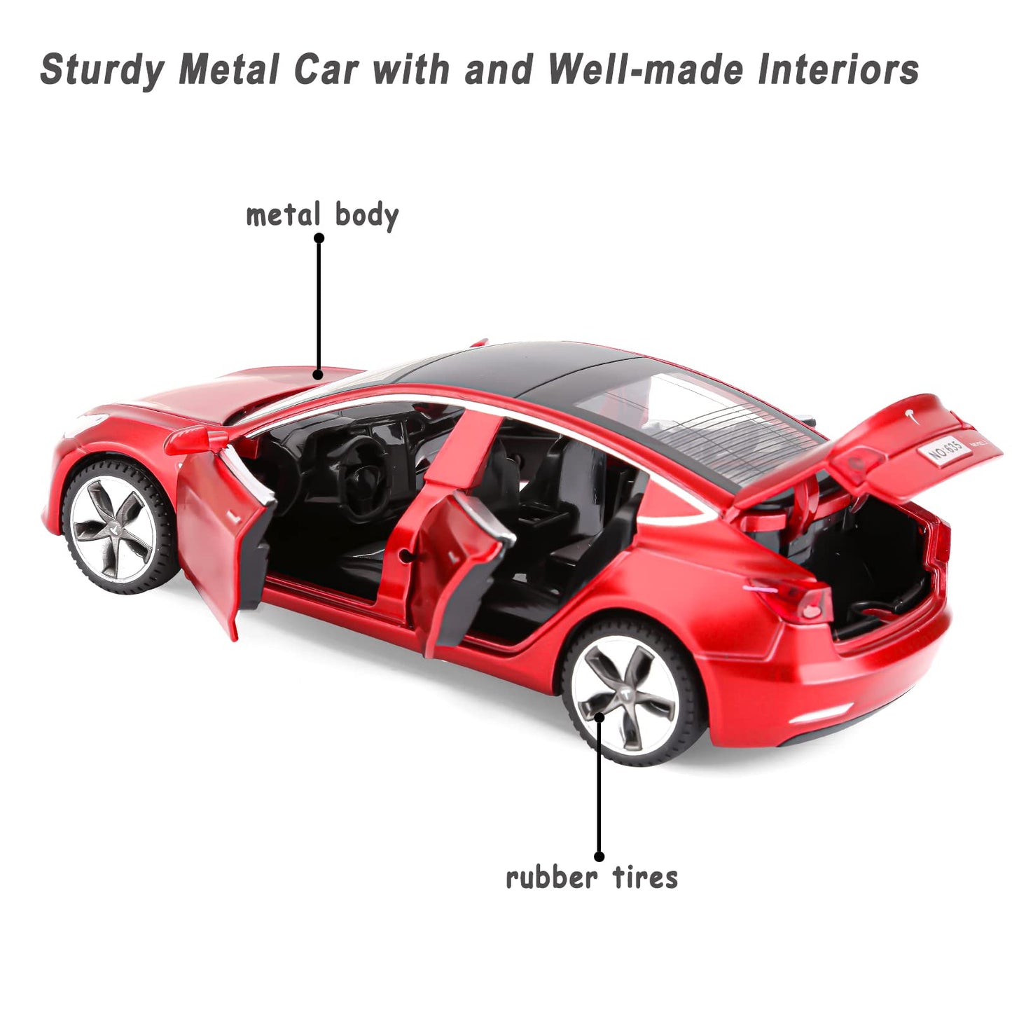 Toy Car Model 3 Diecast Metal Model Cars Pull Back car for Boys and Girls Age 3 - 12 Years Old (Red)