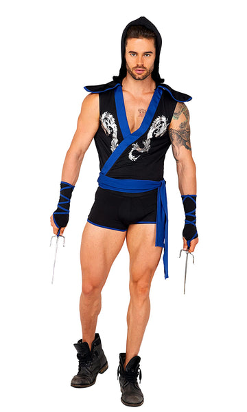 Roma Costume Men'S 3Pc Ninja Warrior Costume, Black/Blue, Extra Large
