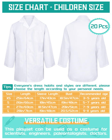 Newcotte 20 Pcs Unisex Kids Lab Coat Soft Children Science Doctor White Toddler Costume For Boys Girls Cosplay School (Small)