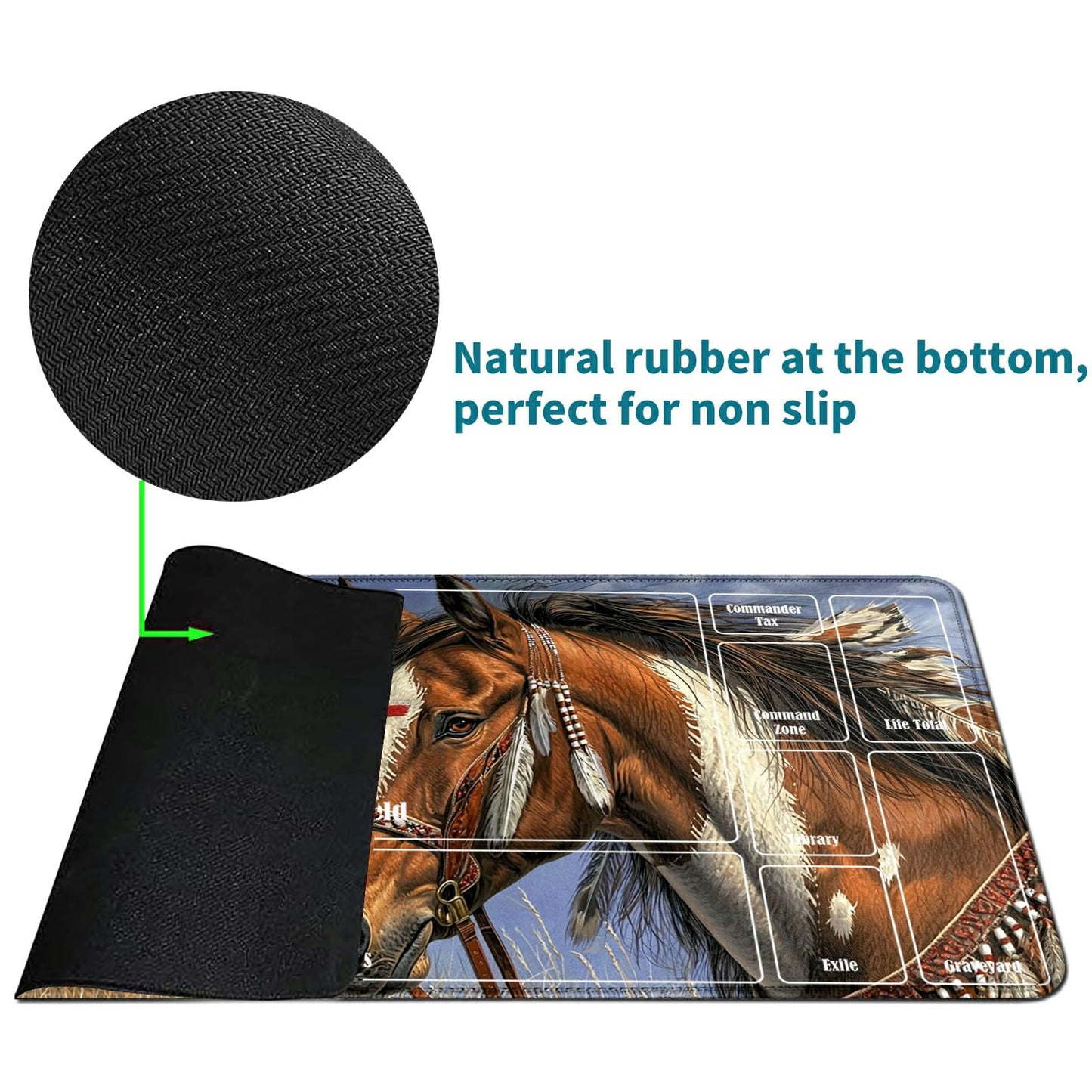 Rwutytiul Gray Sky Horse Card Playmat 24 X 14 Inch With Tube Bag, Card Gameplay Desk Mat With Zones Commander Deck Board Mtg Rpg