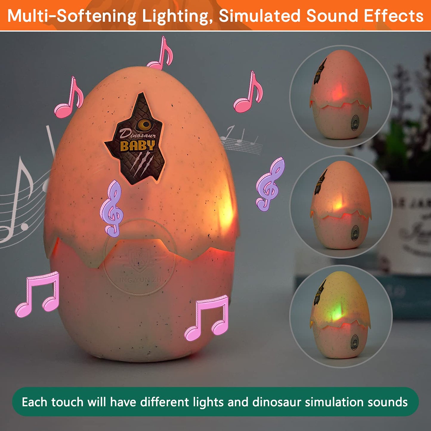 Marsjoy Easter Dinosaur Egg Hatching Egg With Realistic Dinosaur Action Figure - Triceratops With Sound And Led Lights, Touch Co