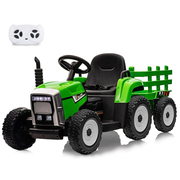 Nasitip 12V Battery Powered Electric Tractor With Trailer, Toddler Ride On Car W/Remote Control/ 7-Led Headlights/ 2+1 Gear Shif