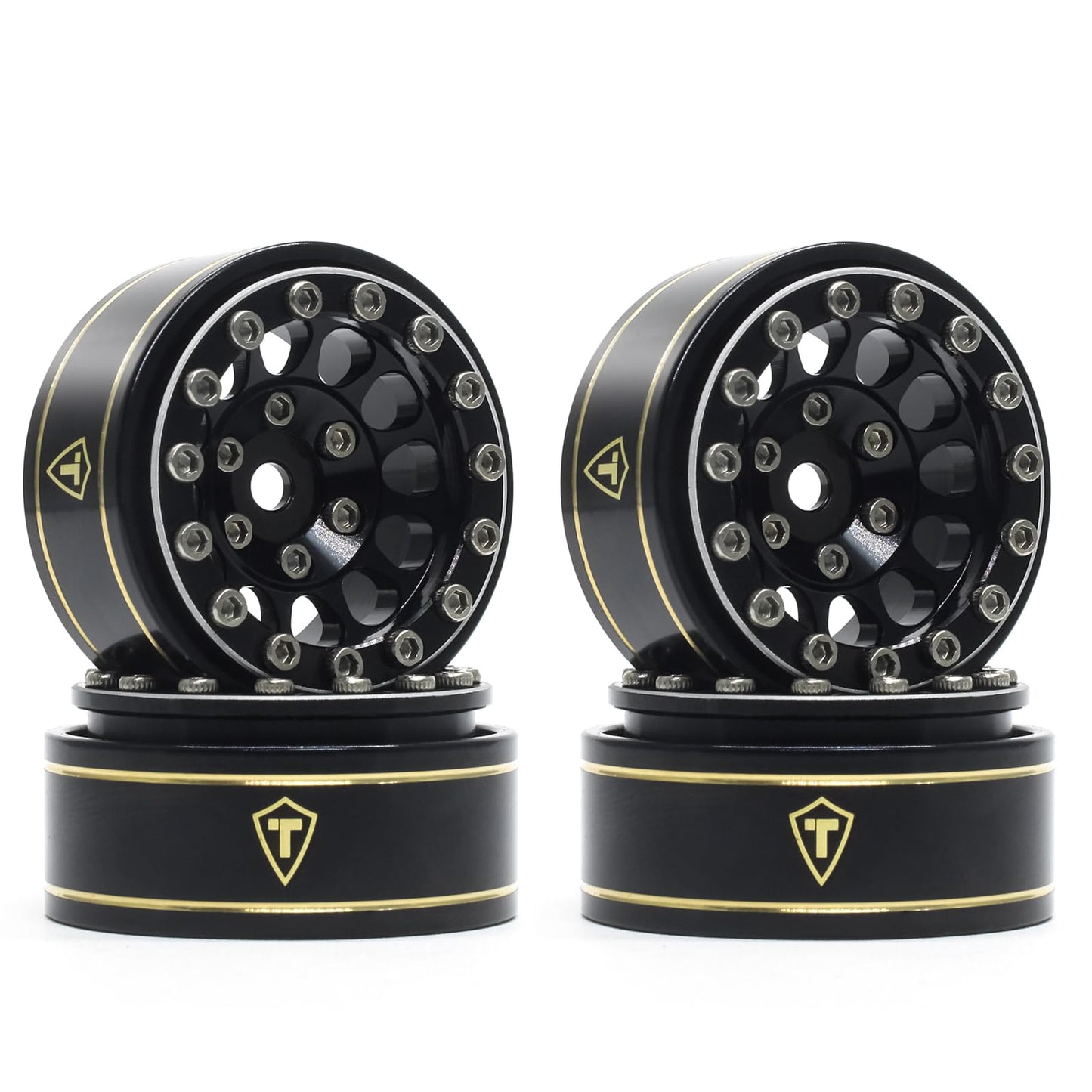 Treal 1.0 Beadlock Wheels 12 Spokes Classic Rims (4P) For Scx24 Ax24 Fcx24 Trx4M 1/24 1/18 Crawler Car-Type I(Black)