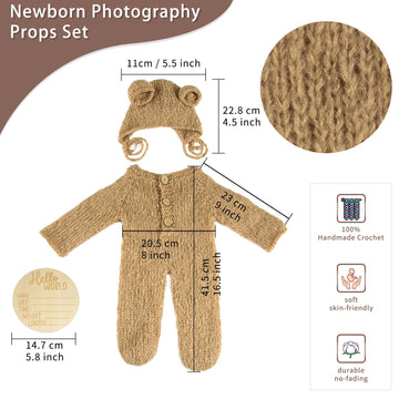 Bluetop Baby Boy Costume Newborn Outfits, Newborn Photography Outfits Boy Girl With Bonnet, Hand-Knitted Teddy Bear Costume With
