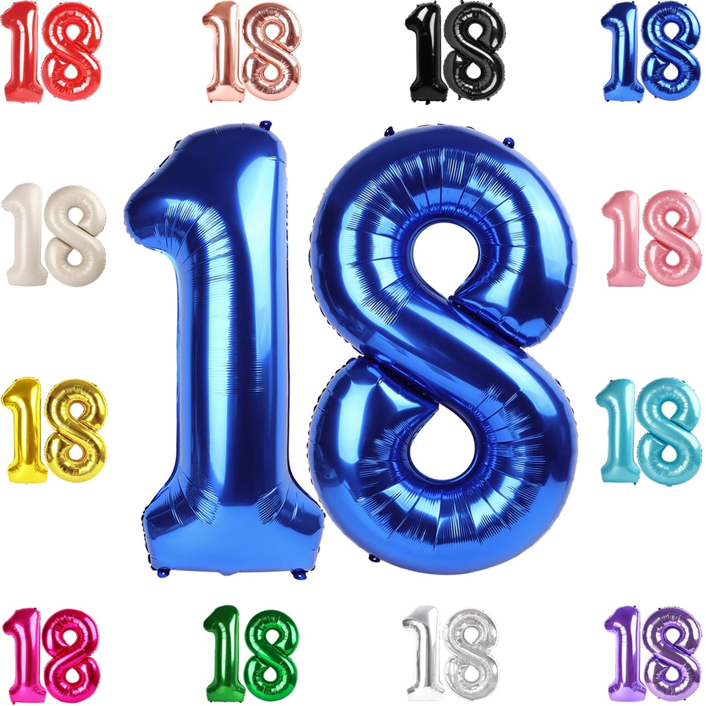 18 Balloon Number, Metallic Blue Number 18Th Birthday Balloons 40 Inch, 18 Years Old Metallic Blue Birthday Decorations For Boys
