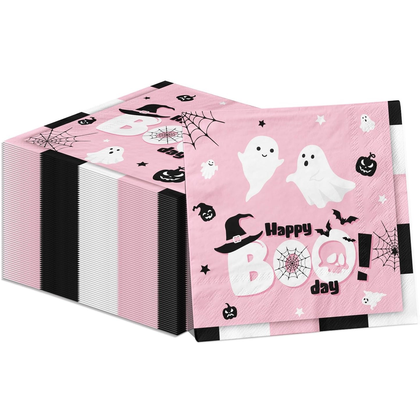 Happy Boo Day Party Napkins, Halloween Party Supplies 40Pcs Pink Happy Boo Day Napkins, Halloween Ghost Disposable Napkins For H