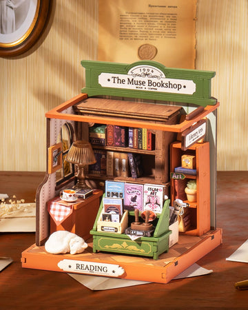 Rolife Diy Mini Building House Miniature Kit-The Muse Bookshop, Miniature Lifestyle Mini Bookshelf Decoration, Diy Hobbies/Gifts For Craftsman (The Muse Bookshop)