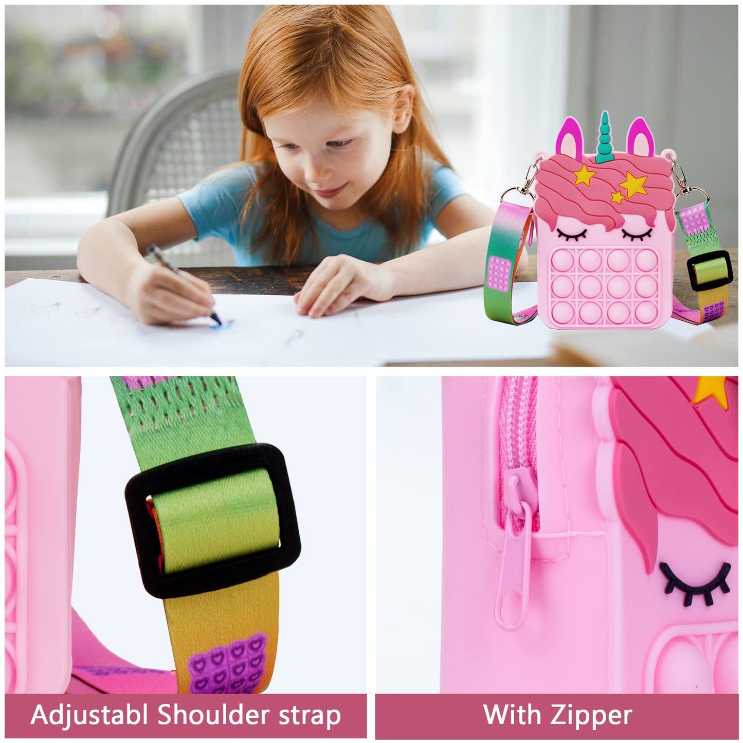 Civan Pink Unicorn Pop Purse for Girls Beach Mini Pop Fidget Toy for Girls Push Pop Bubble Fidget Sensory Toy Stress Release Pop Coin Purse Christmas Stocking Birthday Party Favors Unicorn Gifts