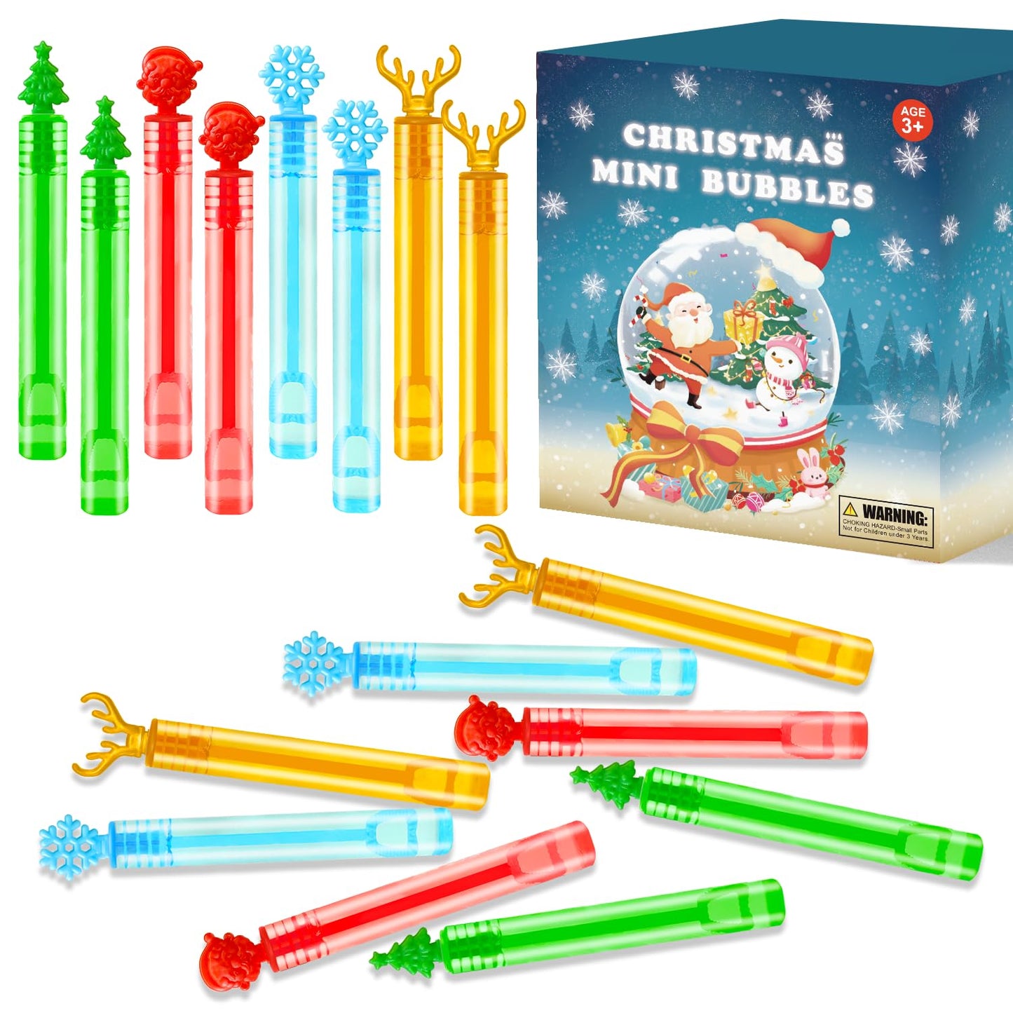 Christmas Toys Gifts Bulk for Students,Small Mini Bubble Wands Toys 64 Pack,Christmas Party Favors Supplies for Kids,Goodie Bags