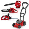 Arrowbash 4 Pcs Toy Gardening Tool Set for Kids Toy Leaf Blower Chainsaw Hedge Trimmer Push Lawn Mower Battery Play Set Christmas Birthday Party Gift for Boys Girls