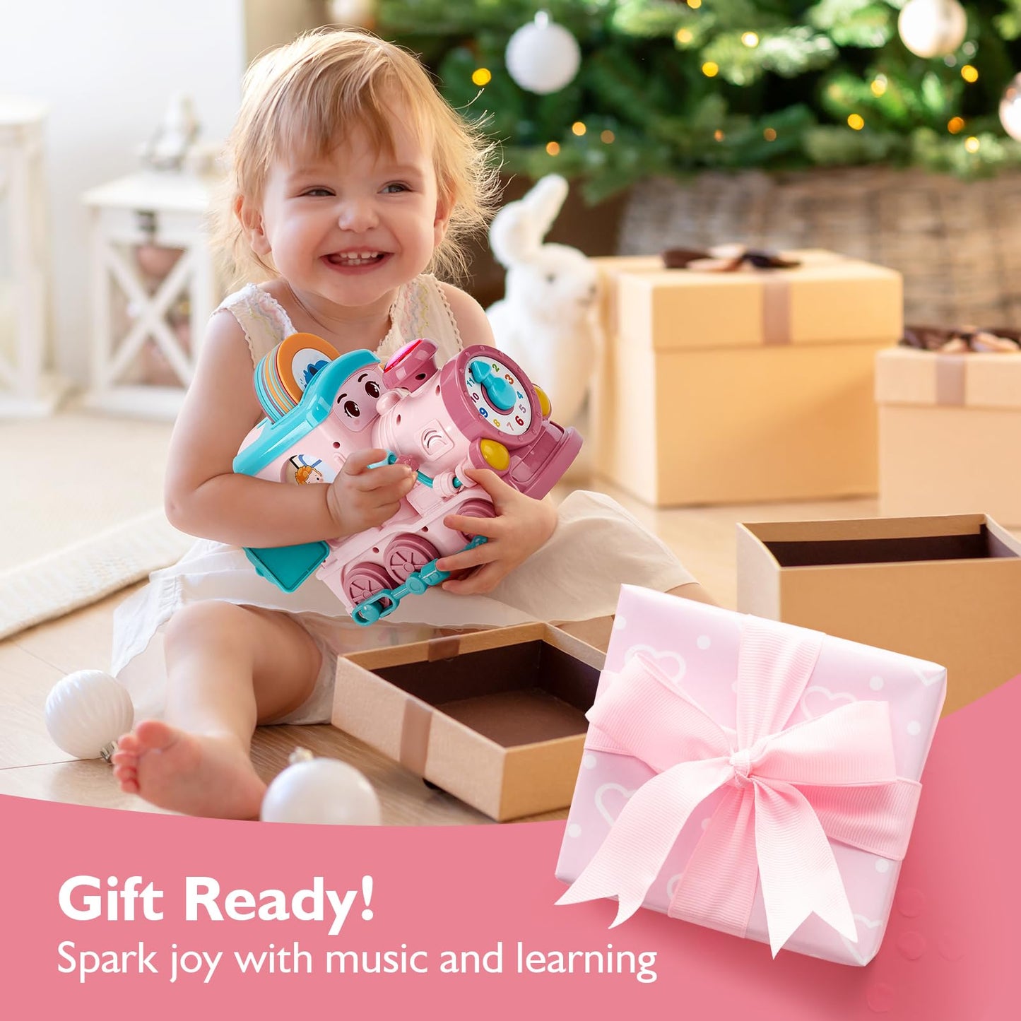 Musical Toy For 1 2 Year Old Girl Gifts,First Year Activity Musical Train With Talking Flash Cards Bilingual (En/Es), Educational Learning Toys For Toddlers, Baby Toys 12-18 Months Girl Easter Gifts