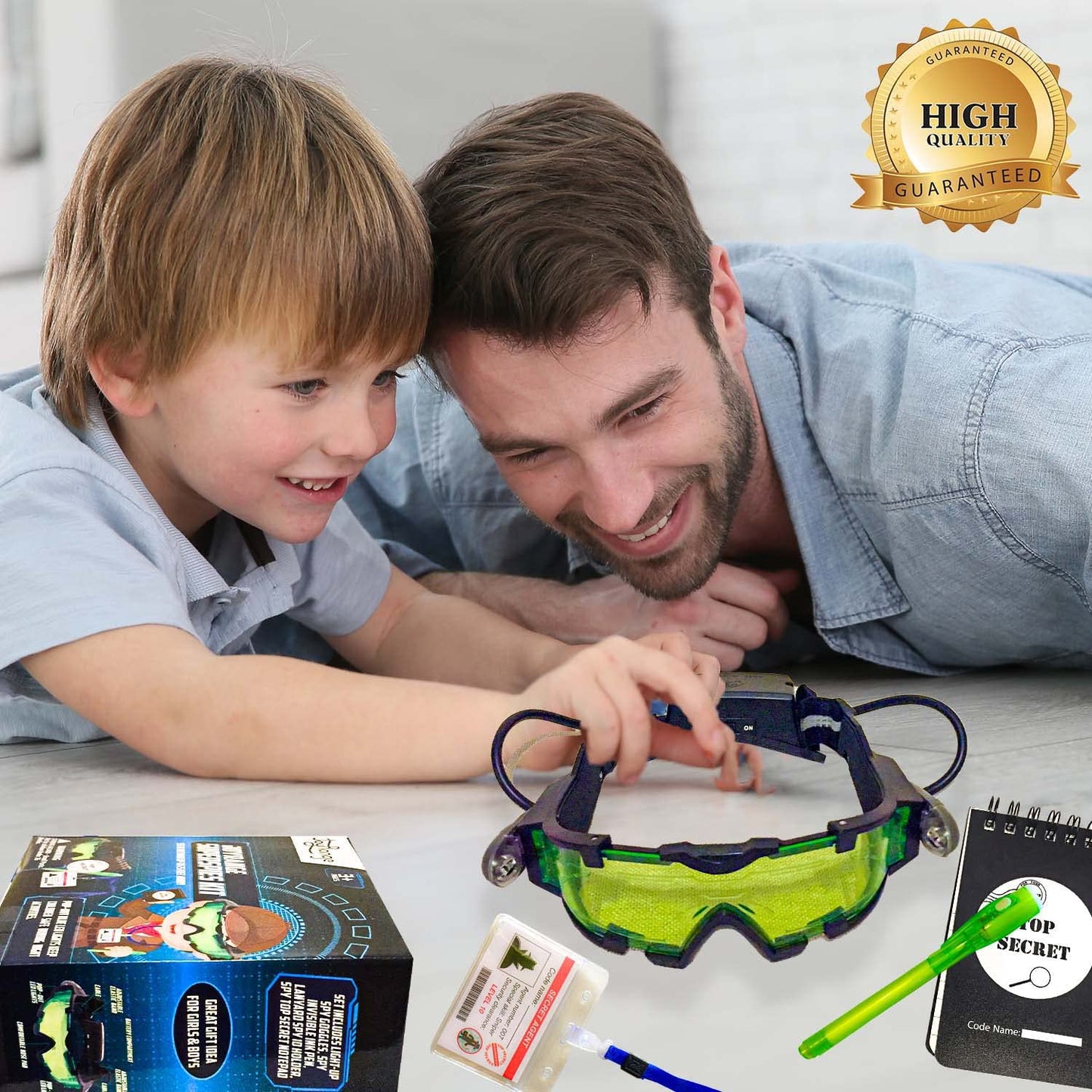 Joyrange Kids Night Vision Goggles - Night Mission Goggles With 2 Flip-Out Lights + Invisible Ink Pen + Top Secret Notepads + Id Card Holder -