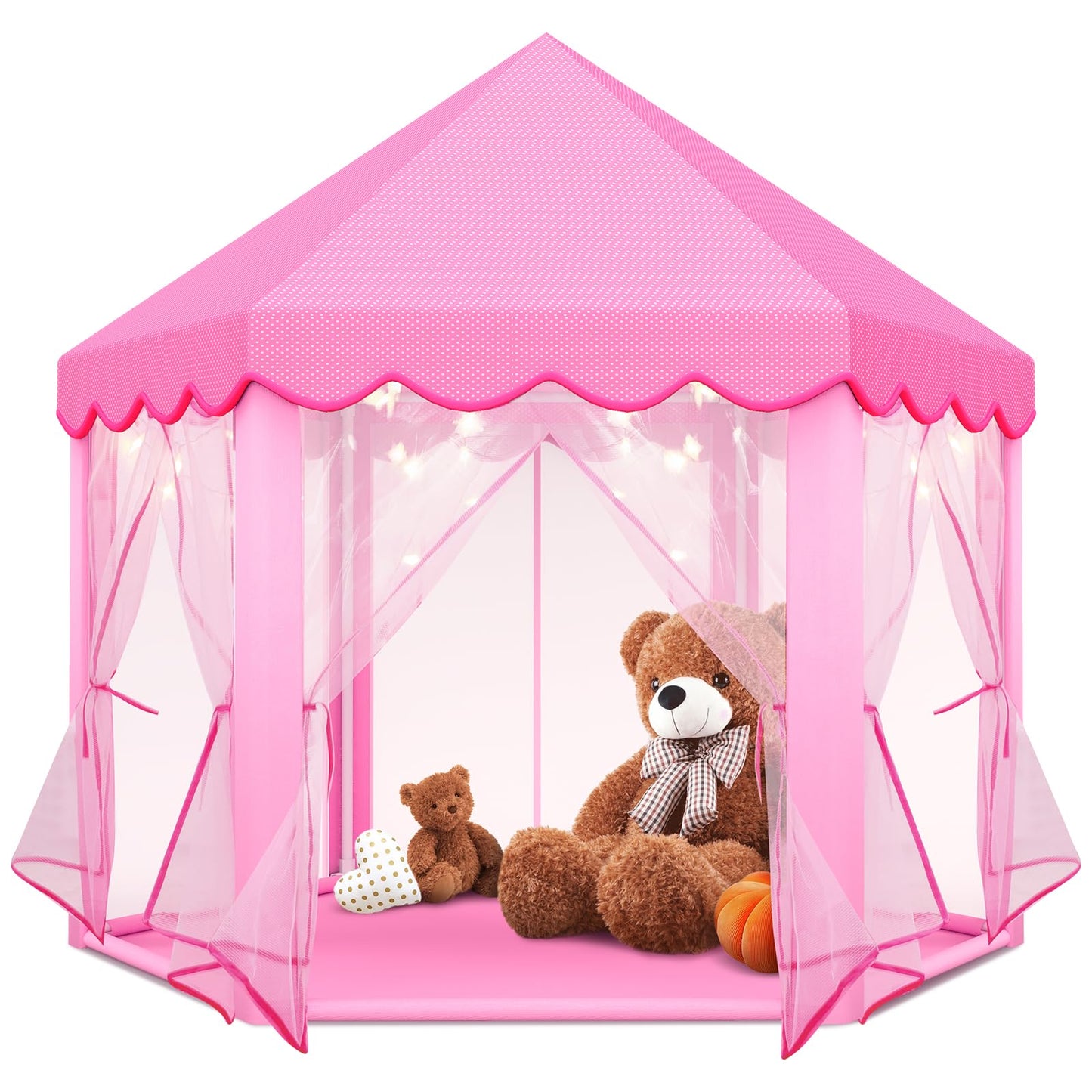 Princess Tent Girls Large Playhouse,Gift For 3 4 5 6 7 8+ Year Girl, Doll Dream House Castle Play Tent With Star Lights Toy For Kids Indoor And Outdoor Activity,Ideal Gift,57'' X 55'' (Dxh)