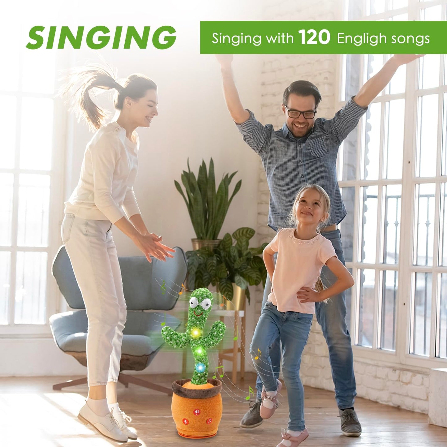 FAYOUCZ Updated Volume Adjustable Dancing Talking Cactus Toy for Baby Toddler, Mimicking Repeating Singing Interactive Cactus To