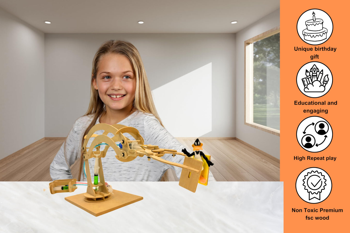 Pathfinders STEM Kit - Hydraulic Robotic Arm | Wooden Building Kit for Kids Ages 8-12 | Mechanical Engineering Toy | Hands-On ST