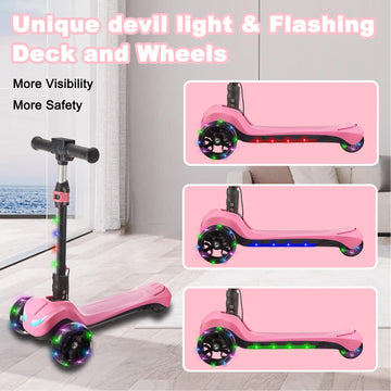 3 Wheel Electric Scooter for Kids Ages 3-8, LCD Display, Colorful Lights, Reliable Thumb Throttle, 3 Adjustable Height, 5Mph Saf