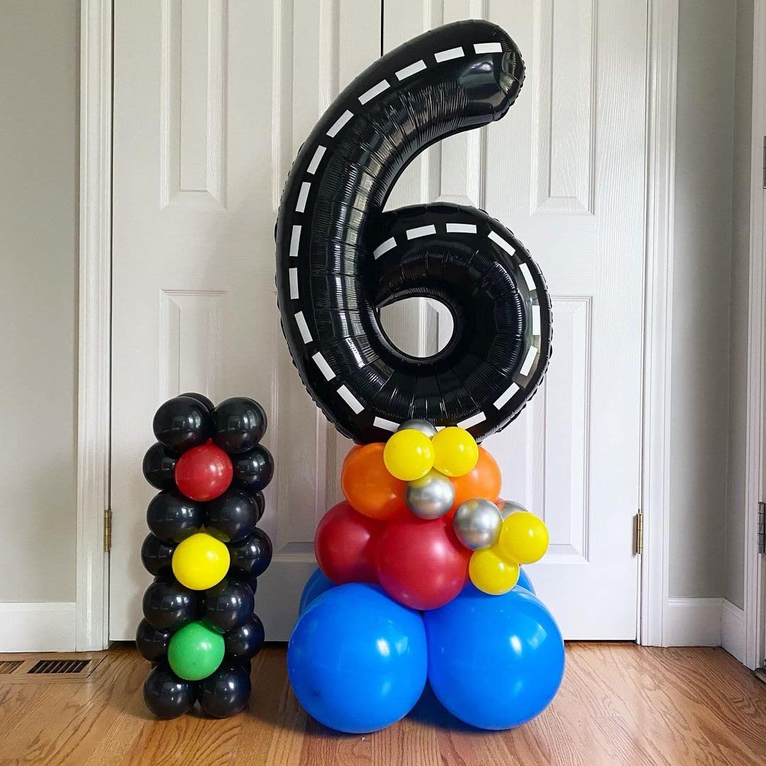 Bbpool Race Car Number 6 Balloon, 40 Inch, Black, Birthday Party Decoration