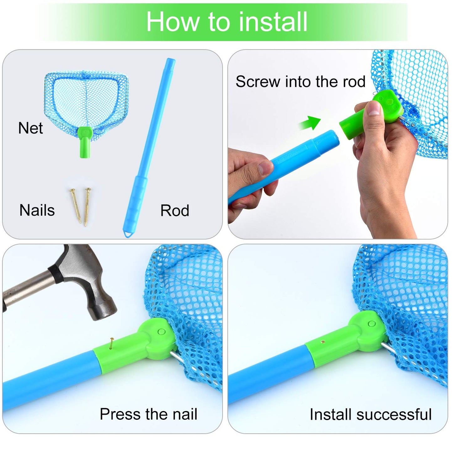 4 Pieces Kids Fishing Net Catching Bug Nets Fish Butterfly Nets Beach Toys For Kids Outdoor Playing (Blue, Red, Orange, Green)