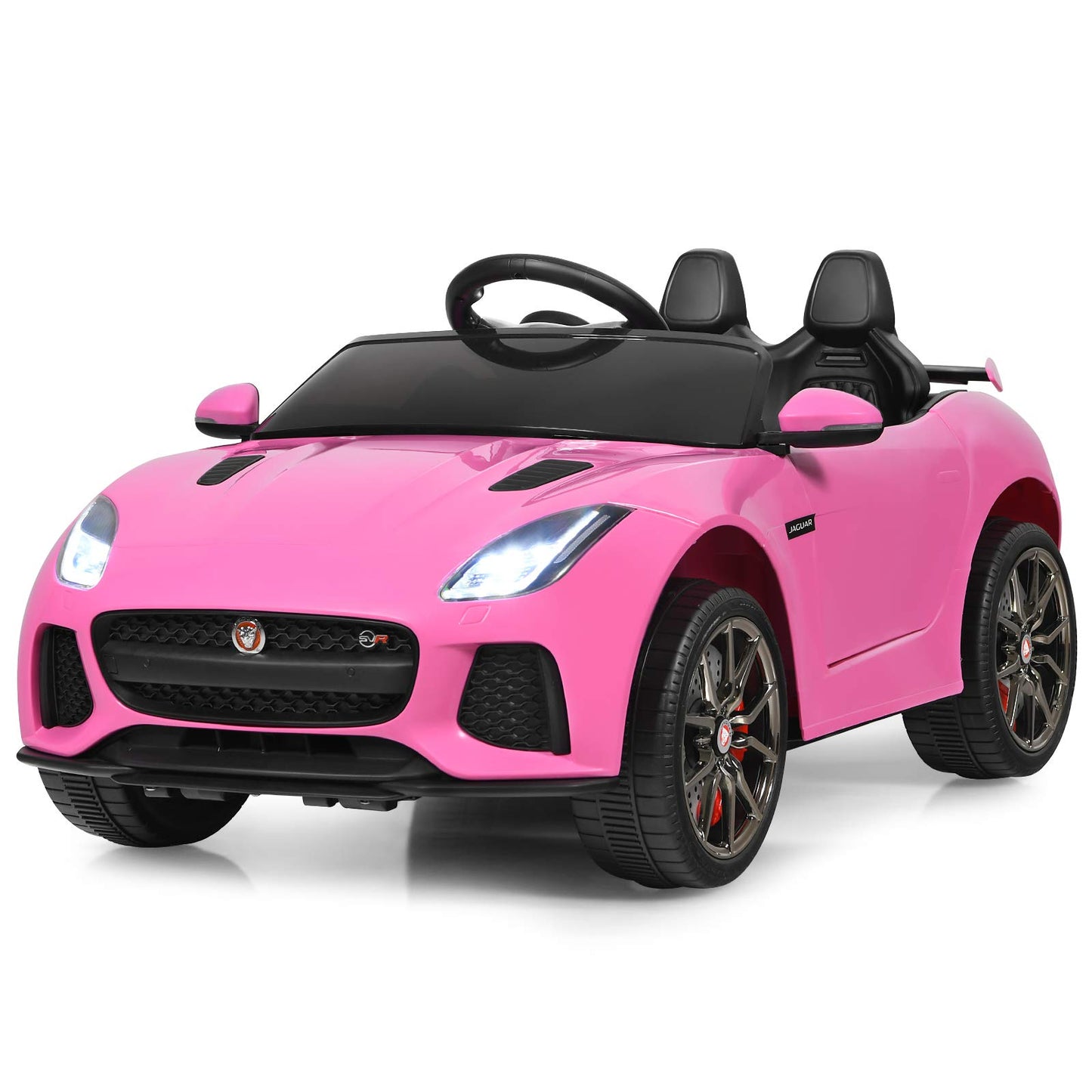 Costzon Ride On Car, 12V Licensed Jaguar F-Type Svr Battery Powered Ride On Toy W/Remote Control, Front/Rear Lights, Mp3, Music, 3 Speeds, Spring Suspension, Electric Vehicle For Kids (Pink)