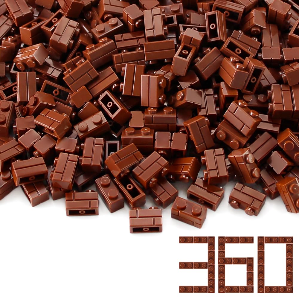 Feleph 360 Pieces 1X2 Masonry Profile Bricks Building Blocks For Wall Parts And Pieces Diverse Bulk Toy Set Compatible With Major Brands (Reddish Brown)