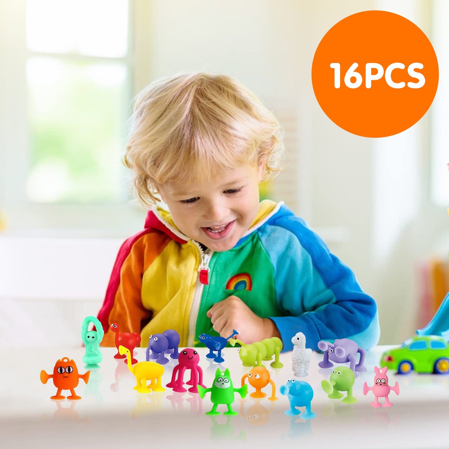 Bath Toy Set- 16 Pcs Slicone Sucker Toys For Kids, Sensory Toys For 3 4 5 6 7 Year Old Boys Girls Stress Release Toys Travel Toy