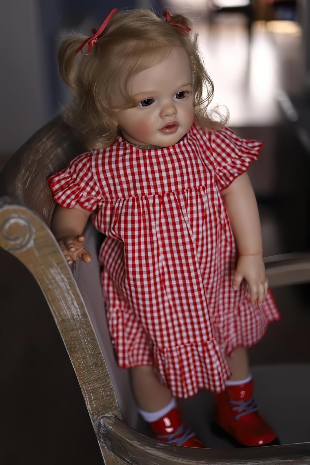 TERABITHIA 24 Inches 60CM Sweet Face Real Baby Size Rooted Blond Curly Hair Lifelike Reborn Baby Doll with Soft Weighted Cloth Body Realistic Newborn Toddler Girl Dolls That Look Real and Feel Real