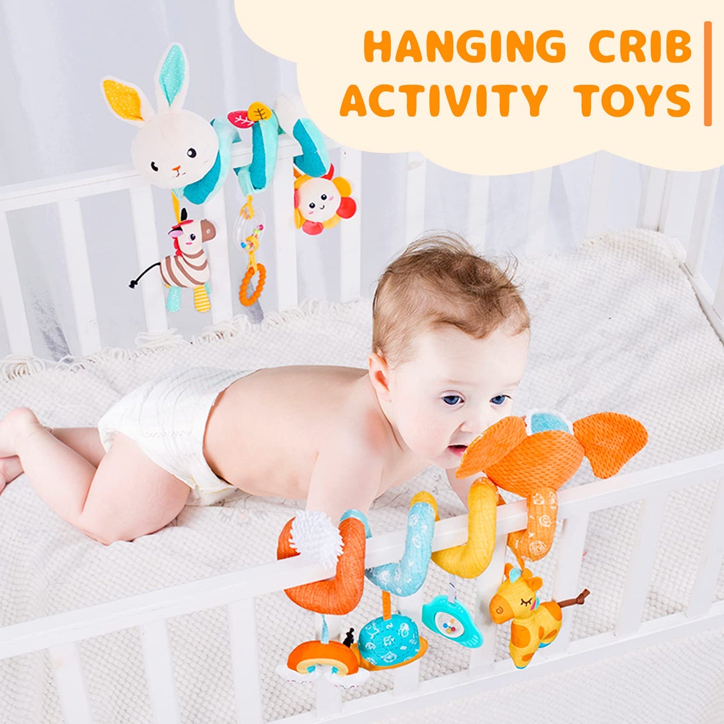 Koty Car Seat Toys, Spiral Car Seat Toy For Infant, Baby Stroller Toys Hanging Crib Activity Toy For Car Seat Crib Bed Stroller, Rabbit Hanging Rattle Toys For Babies 0-6 Months (Orange Elephant)