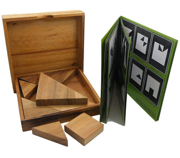 Tangram Wooden Puzzle Geometry Game, with 48 Silhouette Tangrams Challenge Booklet