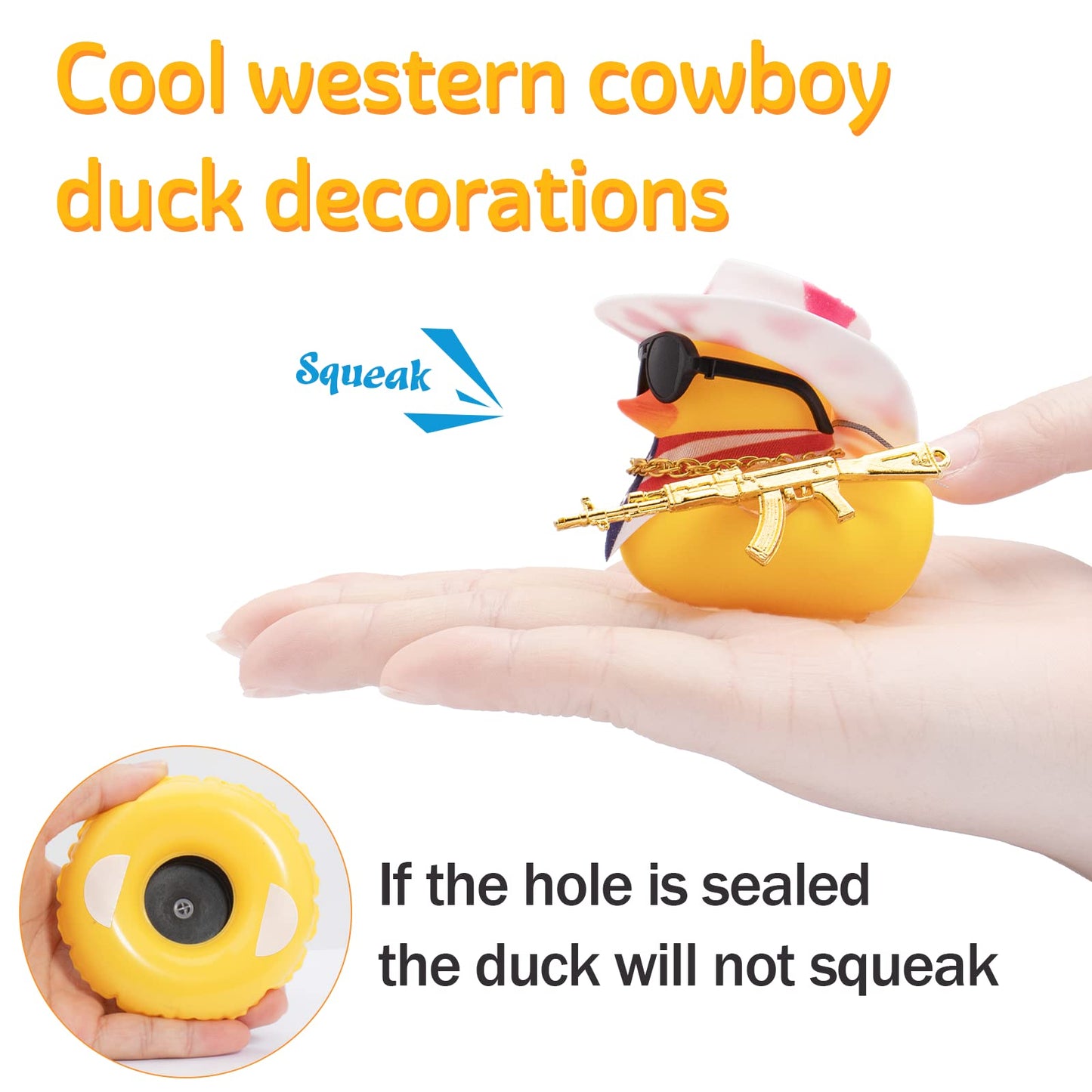 Wonuu Car Rubber Duck Decoration, West Cowboy Duck Car Dashboard Decoration Accessories With Mini Swim Ring Cowboy Hat Scarf And Sunglasses, A_Pink Horizontal Scarf White&Red Hat