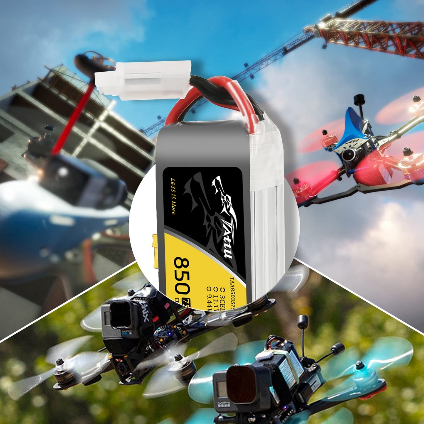 TATTU 11.1V 850mAh 75C 3S LiPo Battery Pack with XT30 Plug for 150 &180 Size Quadcopters