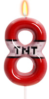 TNT Themed Birthday Candles for Boys Girls, Craft Pixels Cake Topper, Kids Themed Birthday Party Supplies (Number 8-Red)