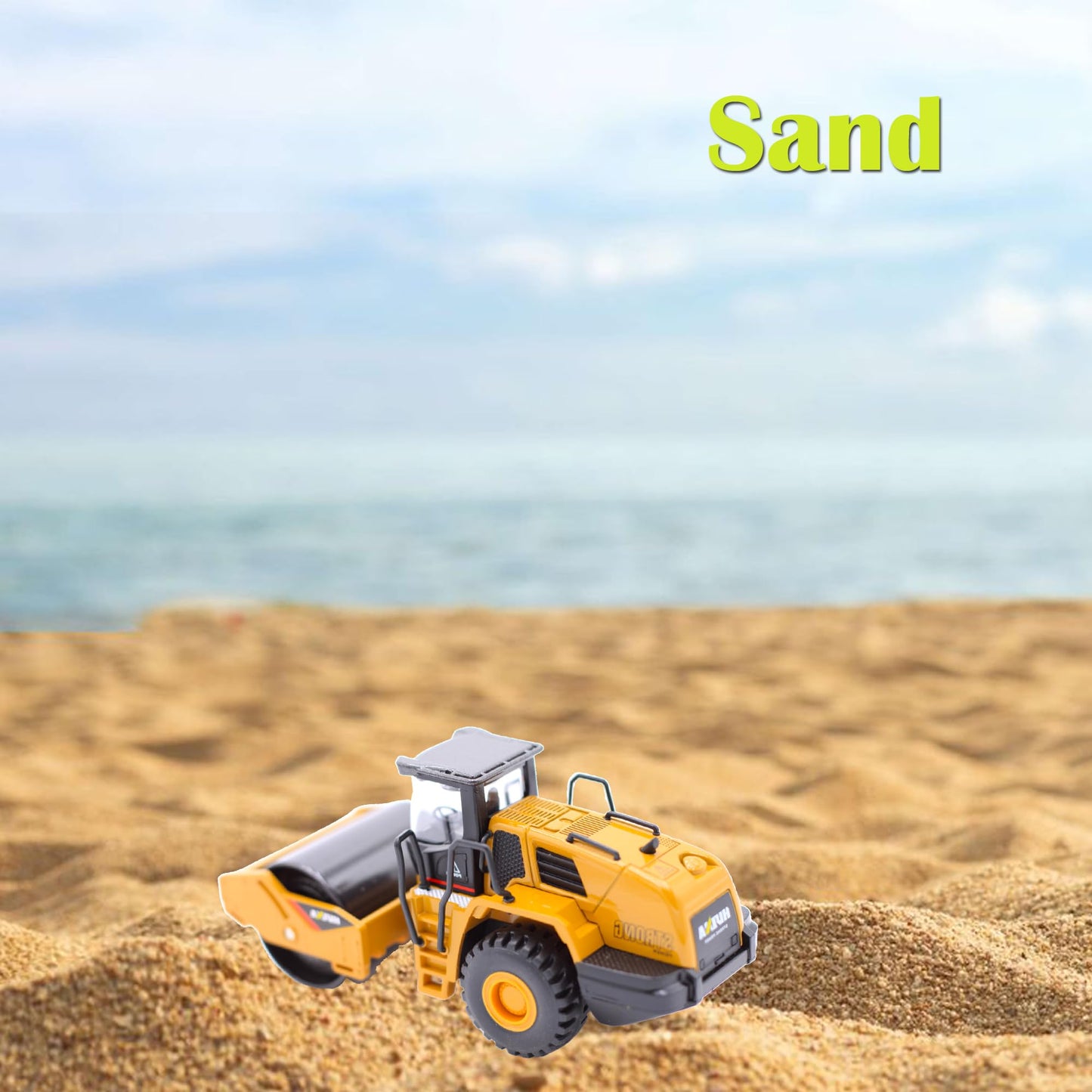 Qcar 1/60 Scale Metal Large Road Roller Toy, Metal Construction Vehicles Model Toy, Outdoor Sandbox Car Toys, Birthday Gift Todd
