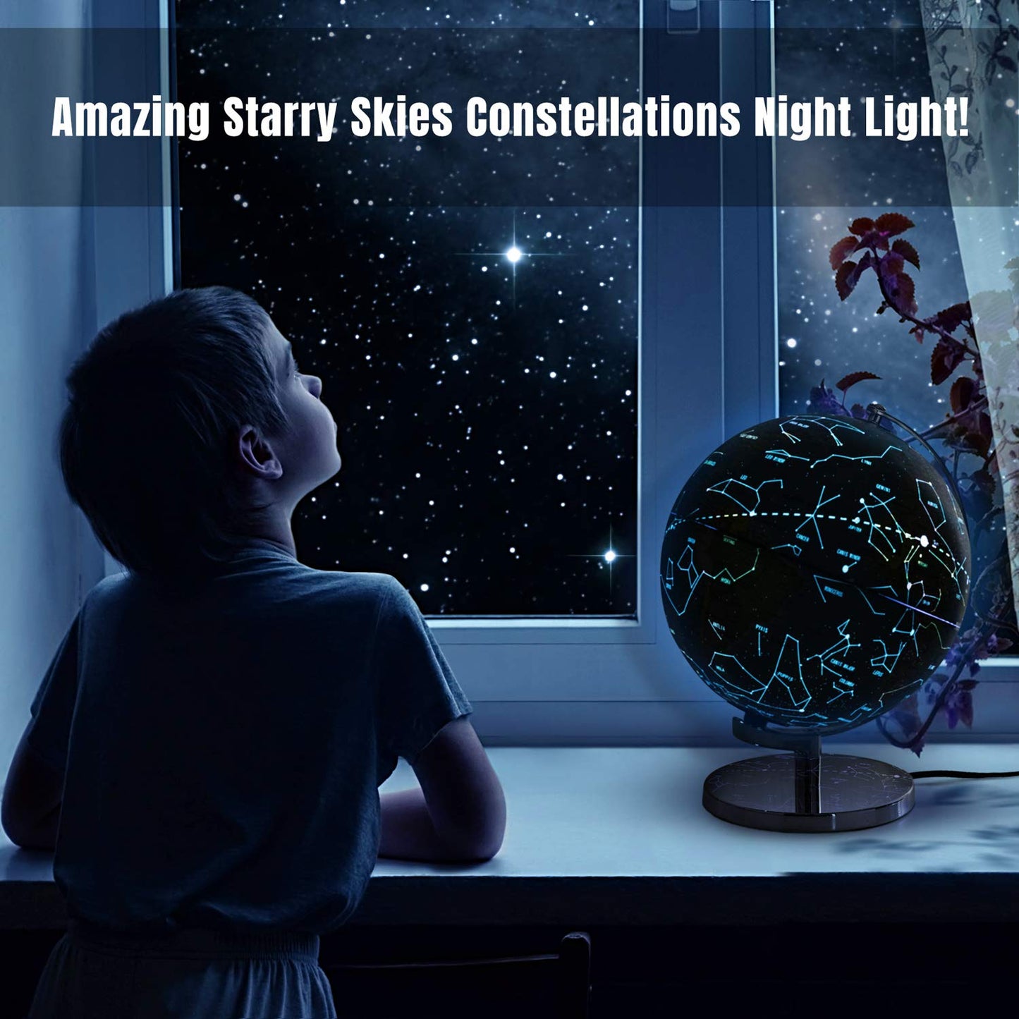 Smart Wallaby 9' Illuminated Educational Kids World Globe + Stem Flags & Countries Interactive Card Game. 3 In 1 Children Desktop Spinning Earth Political & Constellation Maps, Led Night Light Lamp