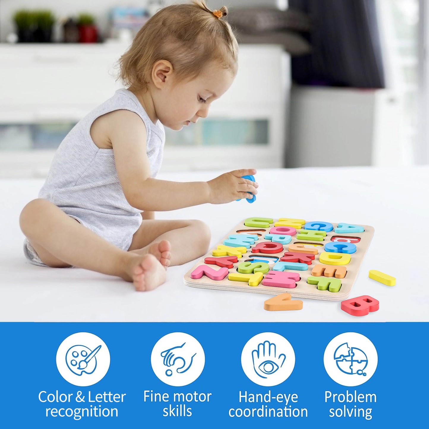 Aile Toddler Wooden Preschool Learning Alphabet Peg Puzzle Board Toys