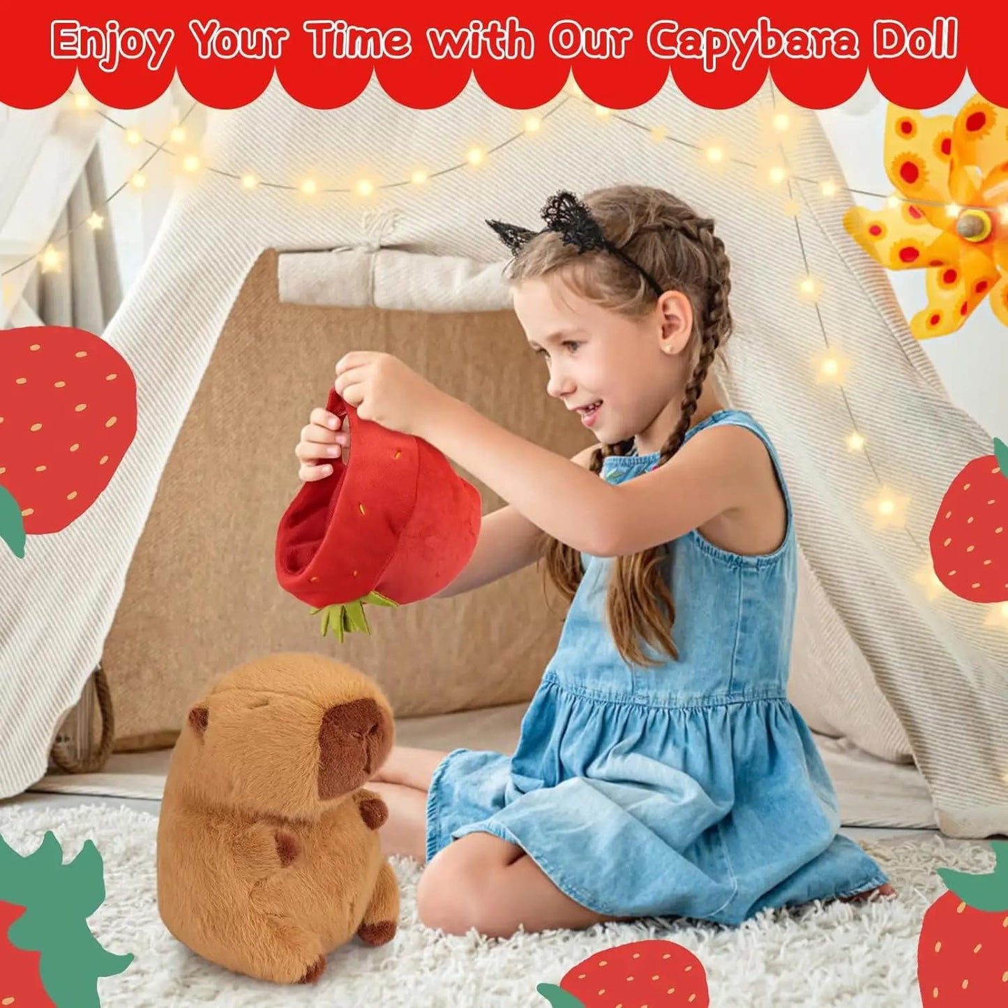 Ozif Cute Capybara Plush Kawaii 10 Inch Capybara Stuffed Aniamls Toys With Turtle Backpack, Bread And Strawbery Toys Gifts For B