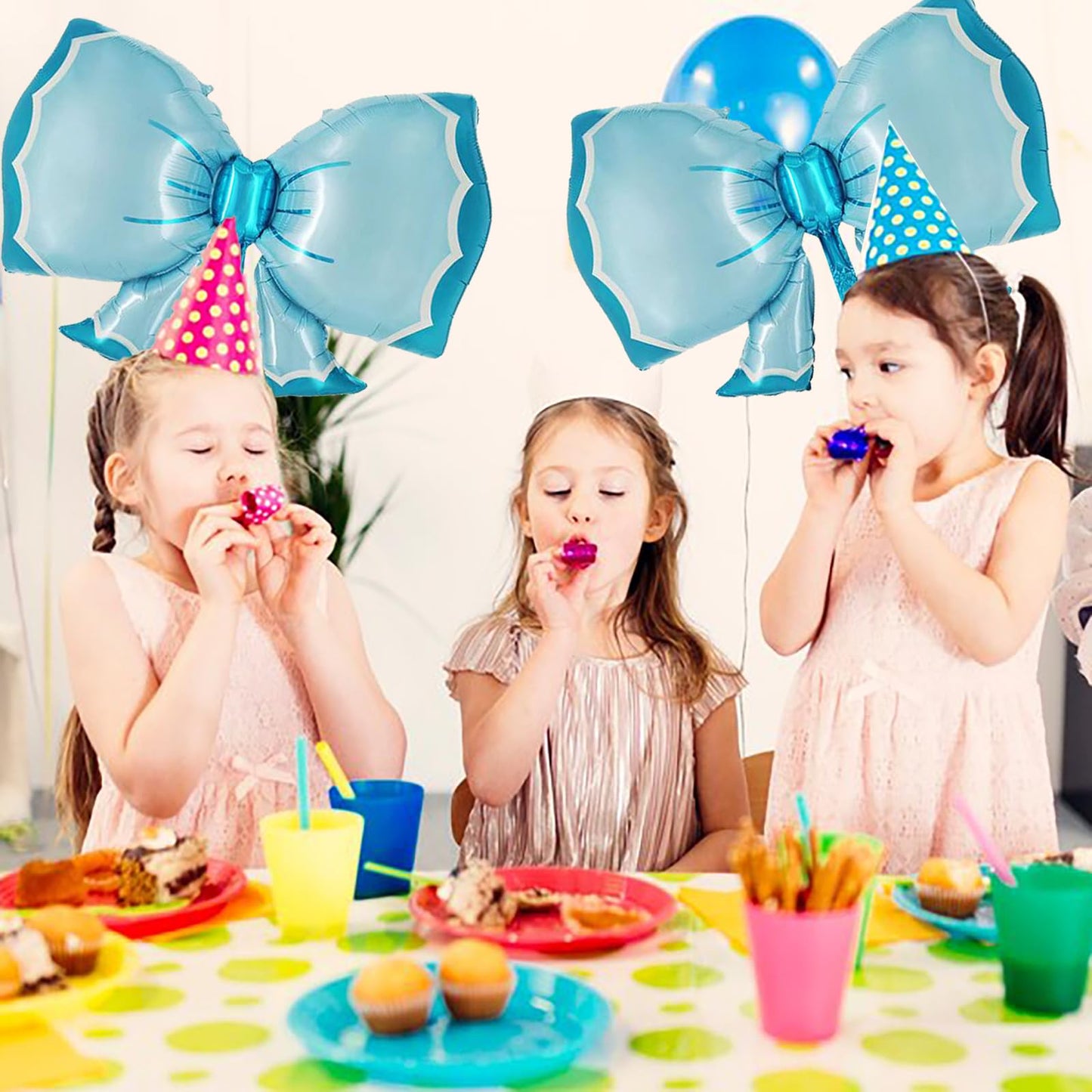 Bieufbji 2 Pieces Bow Balloon Bowtie Foil Balloon Bowtie Blue Balloon Jumbo Bow Foil Balloon For Baby Shower, Wedding, Kids Them