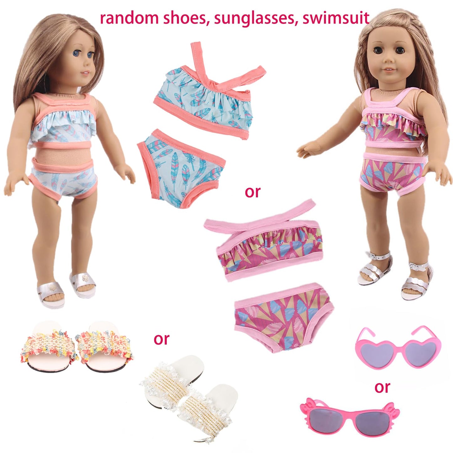 18 Inch American Doll Accessories, 18 Inch Fashion Doll Swimming Play Sets For American 18 Inch Girl Doll Including Doll Clothes Swimsuit Sunglasses Phone Shoes