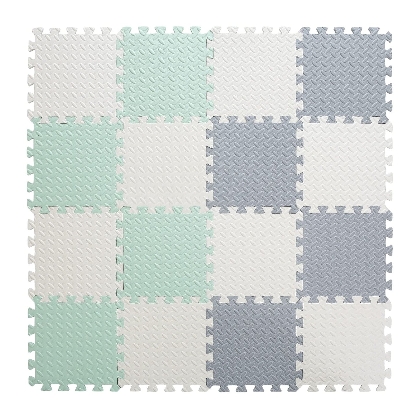 Tamiplay Foam Floor Mats For Kids, 12 X 12 Inch 16 Tiles 0.4' Thickness Foam Play Mat, Non-Toxic Square Interlocking Floor Mats Rubber Baby Play Mat For Toddlers(White/Gray/Bean Green)
