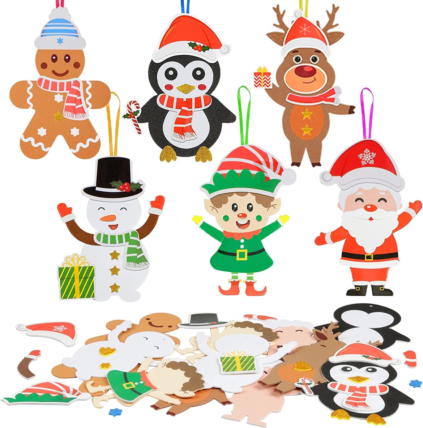 Fennoral 12 Pack Christmas Crafts For Kids Christmas Foam Stickers With Snowman Penguin Santa Claus Elf Gingerbread Man Reindeer
