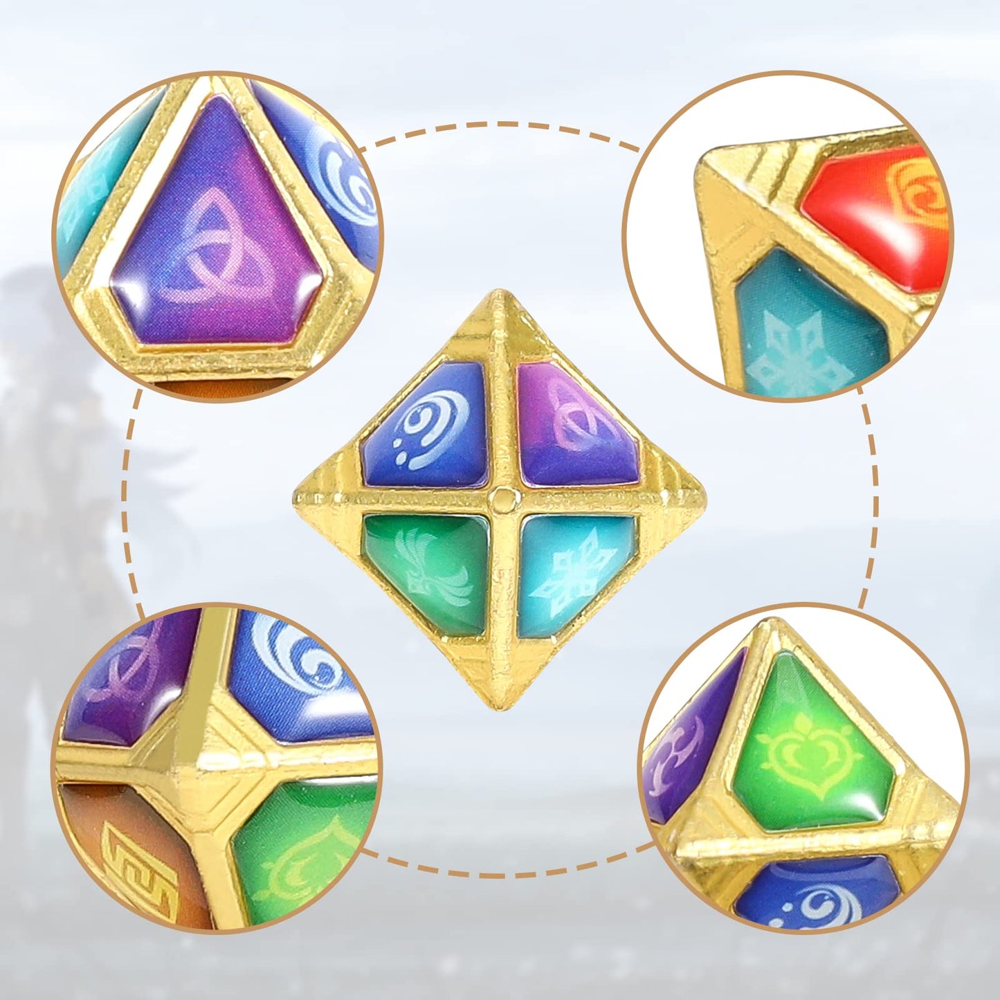 Genshin Impact Genius Invokation Tcg Elemental Dice Game Props Accessories Collection Toys (8 Pcs)