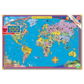 eeBoo: World Map 100 Piece Puzzle Provides Wanderlust to All Ages 100 Glossy Pieces That Fit and Snap Together with Ease Includes a Legends and Icons Glossary Perfect for Ages 5 and up