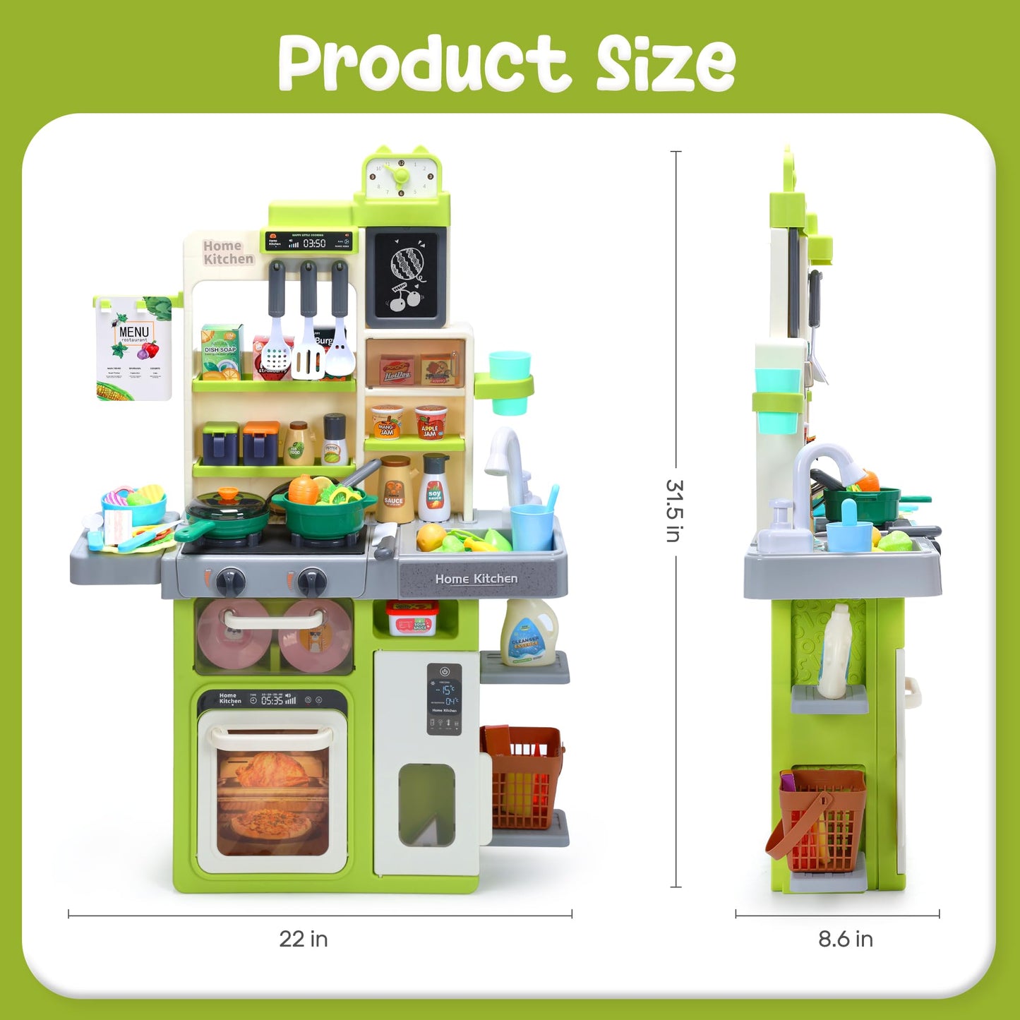 HOLYFUN Kids Kitchen Playset, Pretend Play Kitchen with Sounds and Lights, Cooking Stove Steam,Play Sink and Play Food,Toy Kitch