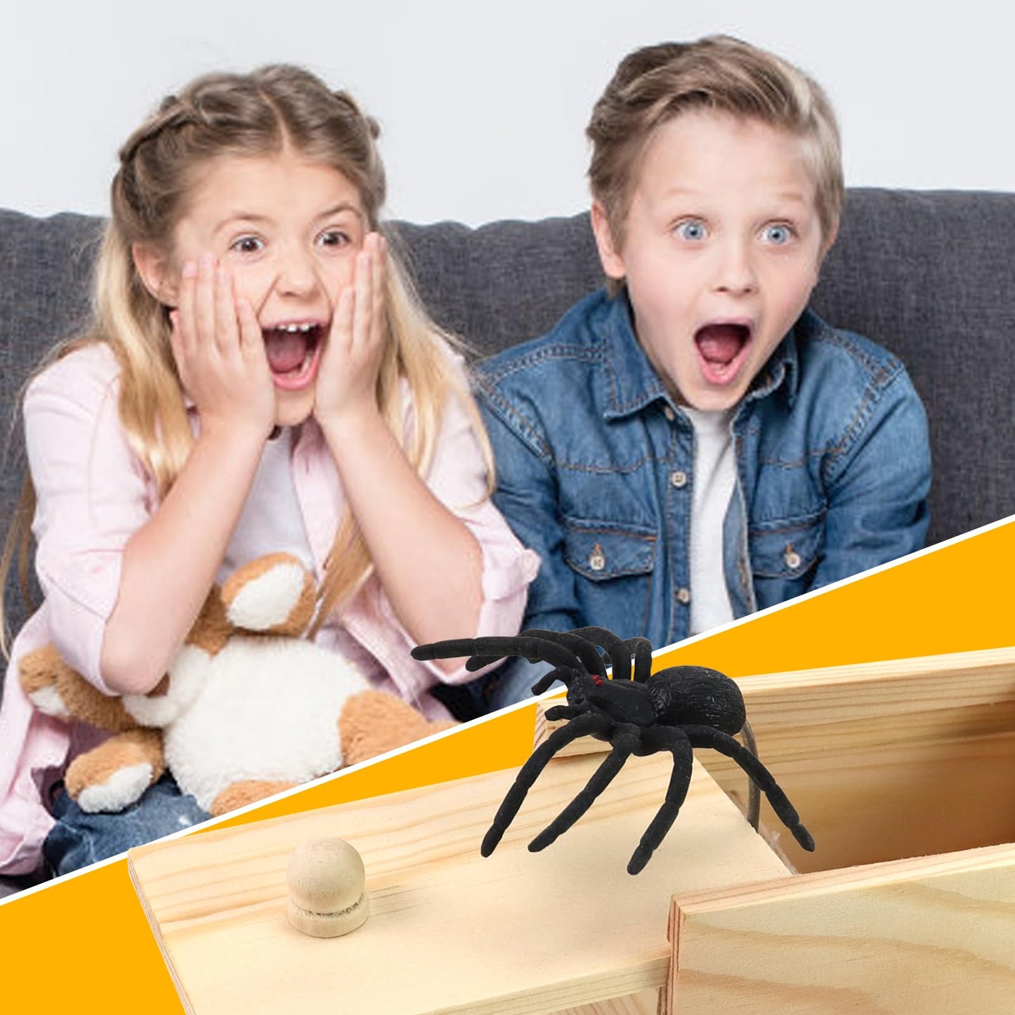 Xmoyaas Wooden Spider Prank Box, Rubber Spider Hidden In A Box Fun Prank Handicraft, Original Spider Trick Box, Christmas, April
