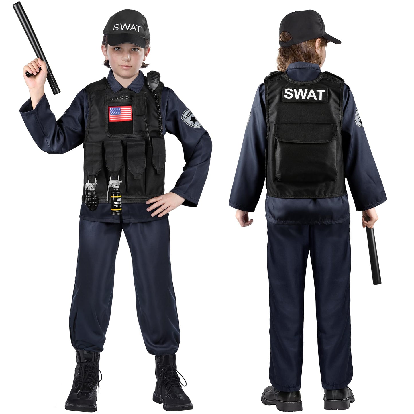 Luucio Swat Police Officer Costume For Kids, Police Costume For Kids, With Swat Costume, Swat Vest, Halloween Costume For Boys,
