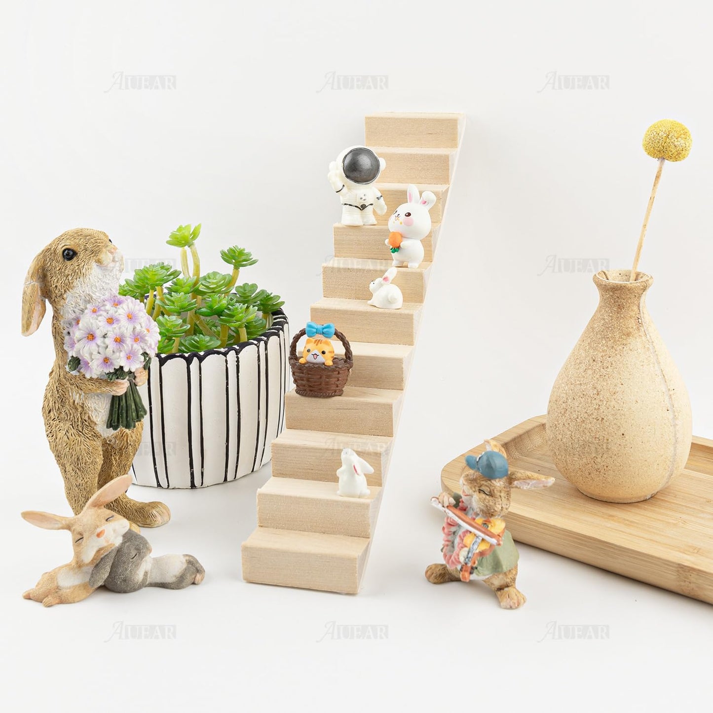 Auear, Miniature Stairs Wood Stair 1:12 Wooden Stringer Steps Model Diy Staircase Accessories Decor For Furniture Micro Landscap