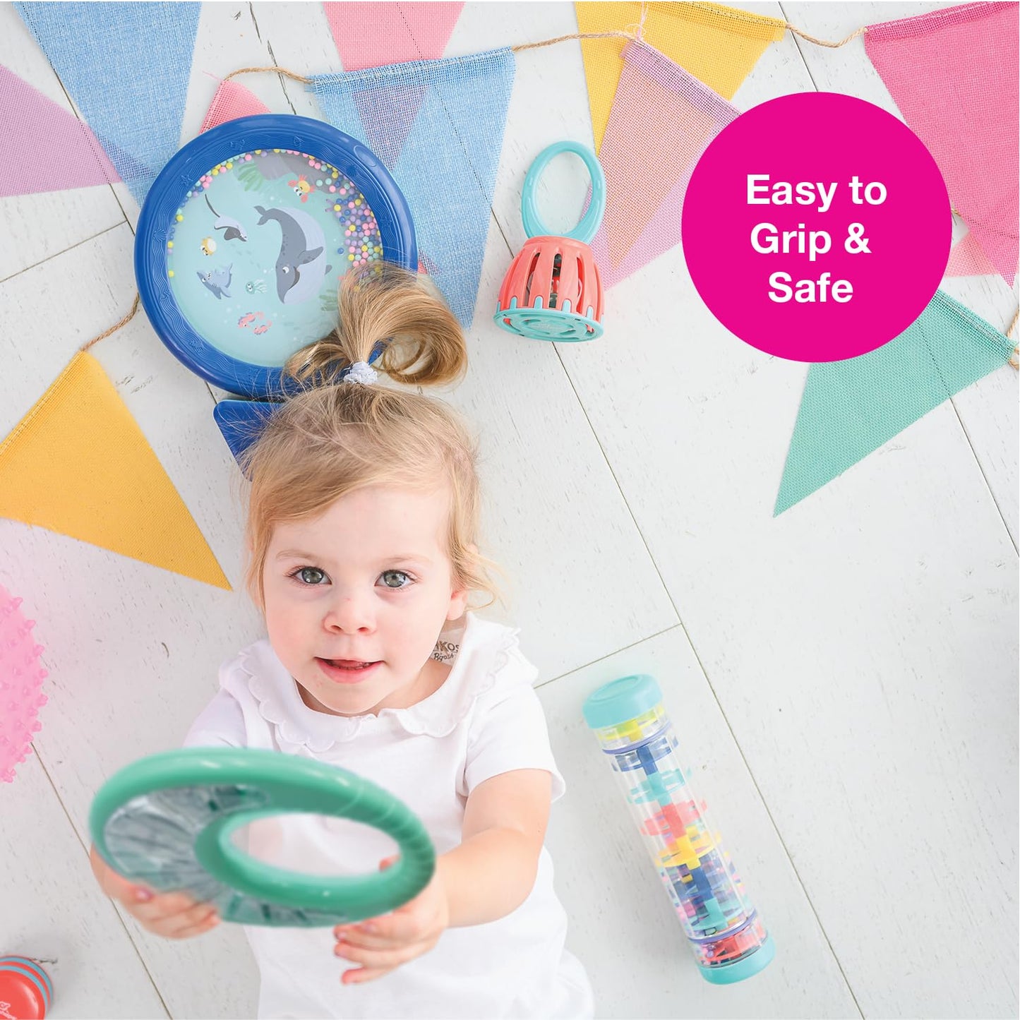 Edushape Classic Tambourine For Kids, Green - Percussion Musical Instrument Baby Tambourine For Toddlers 1-3, Kids Tambourine Fu