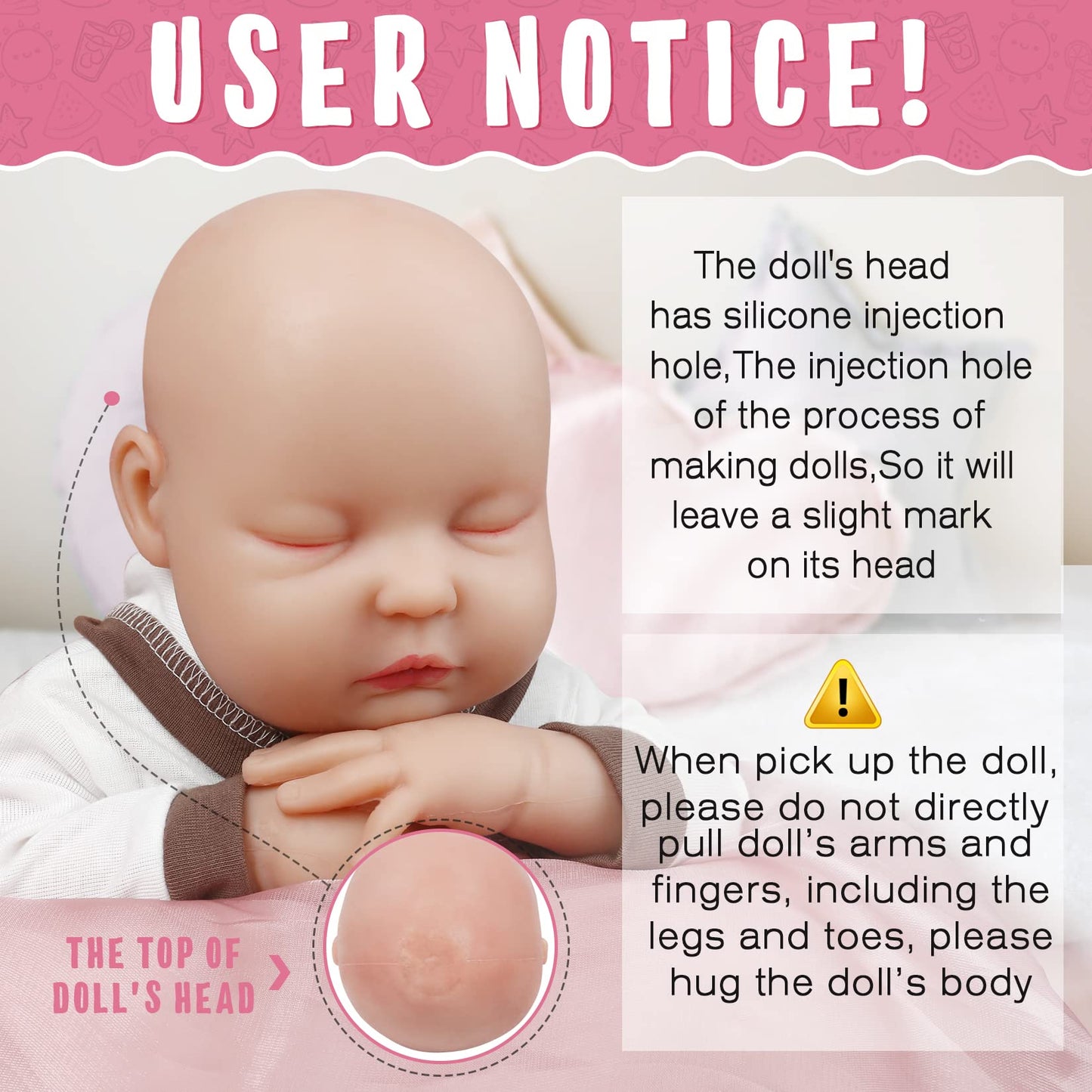 Vollence 18 Inch Eye Closed Full Body Doll Girl,Not Vinyl Dolls,Sleeping Lifelike, Bald,Soft Realistic Solid Platinum Silicone Baby Doll