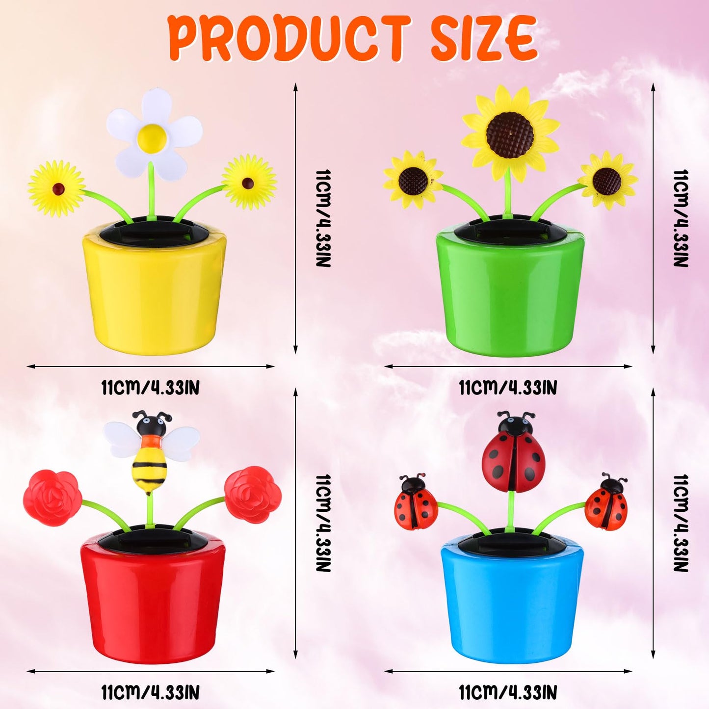 4 Solar Dancing Bee Toy Solar Powered Dancing Sun Flower In Colorful Pots Swinging Daisy Flip Flap Animated Bobblehead Dancer Window Rose Sun Catcher Car Dashboard Decor Portable Suncatchers