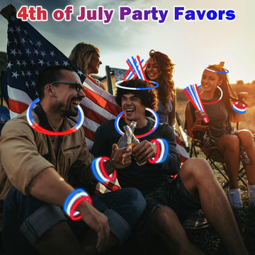4th of July Red White Blue Glow Sticks Party Favors Supplies for Kids 90 PCS,Light up Neon Bracelets Necklaces for Fourth of Jul